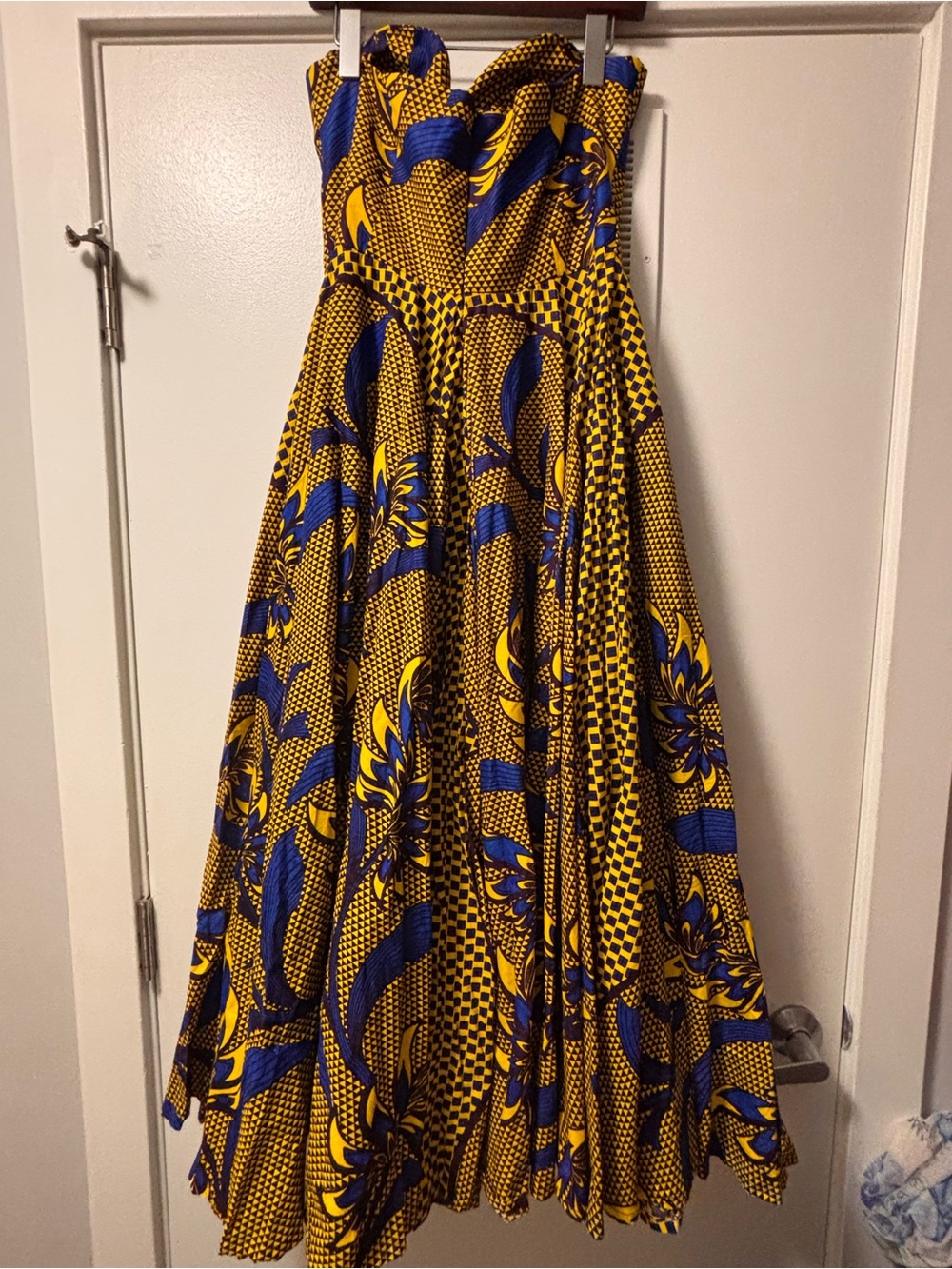 NWT Sika for Anthropologie Strapless Blue and Yellow Ankara Floral Midi Dress 12 - Picture 5 of 9